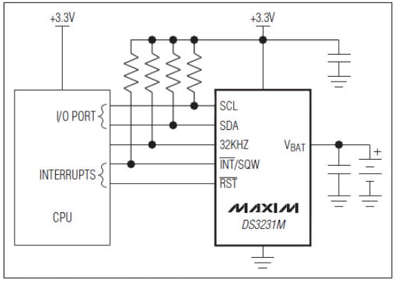 Application Circuit Diagram - Analog Devices / Maxim Integrated DS3231M I²C Real-Time Clock